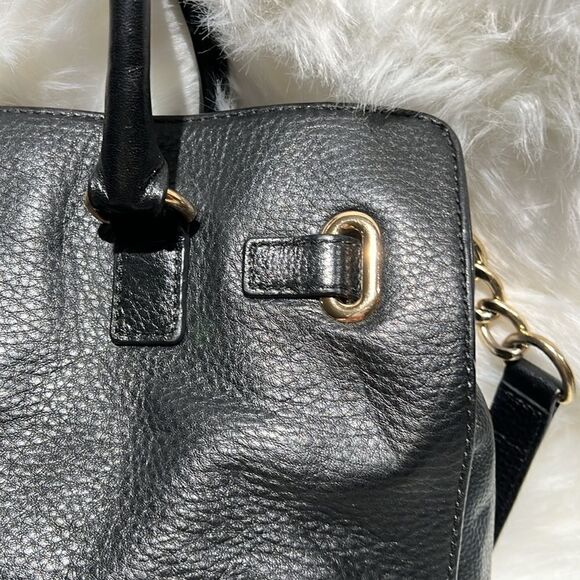 MICHAEL KORS Tumbled Black Leather Crossbody Satchel Gold Hardware B92 - Picture 8 of 16